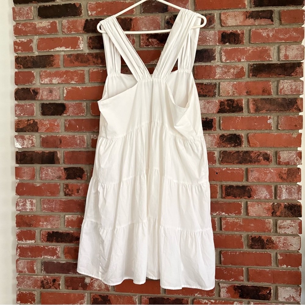 Banana Republic Square Neck White Cotton Tiered Wide Strap Mini Dress Sz XL - Picture 2 of 9